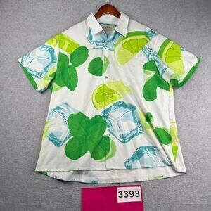 Royaura Hawaiian Lime Print Tropical Shirt Button Up Short Sleeve Mens 2XL